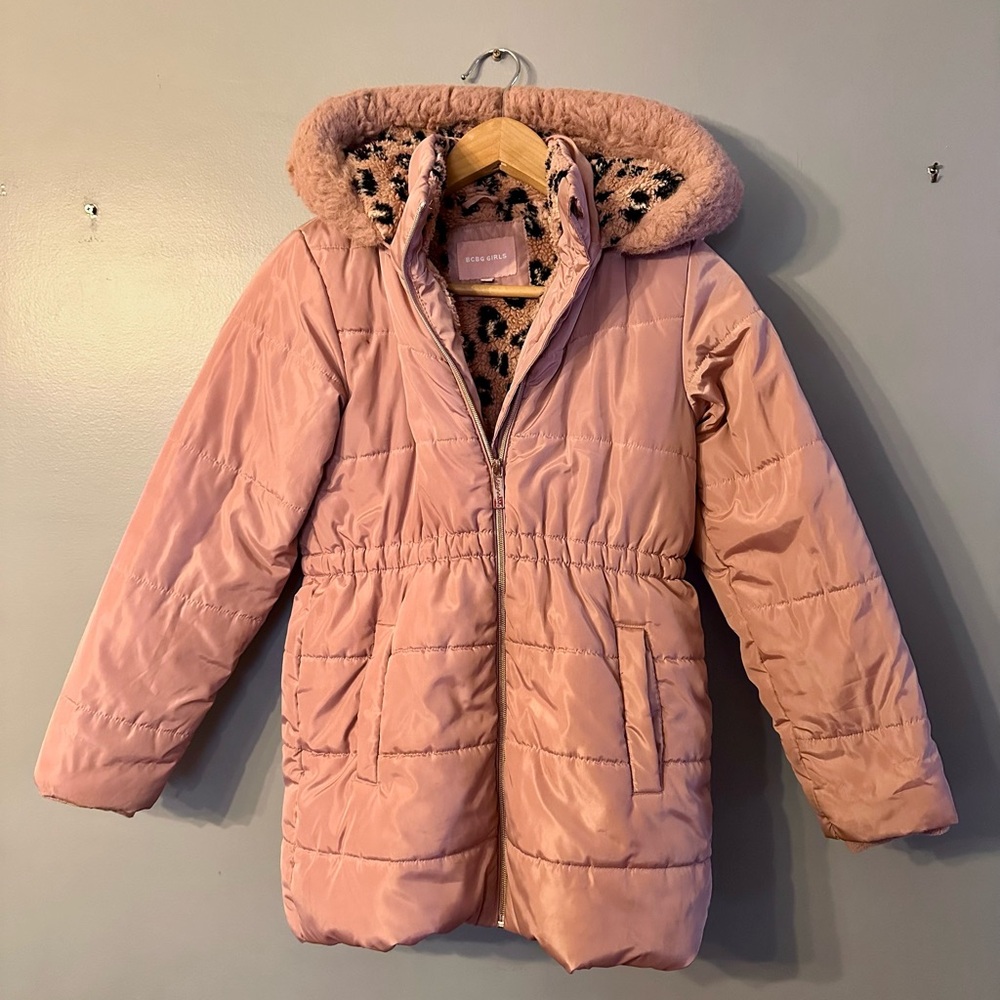 BCBGirls Pink Puffer Jacket with Leopard Lining